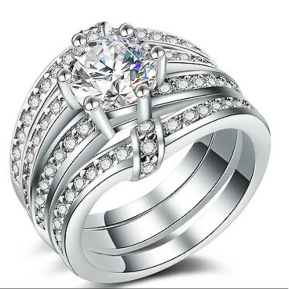 NEW 925 Sterling Silver3 pcs Engaged Rings - Picture 6 of 7